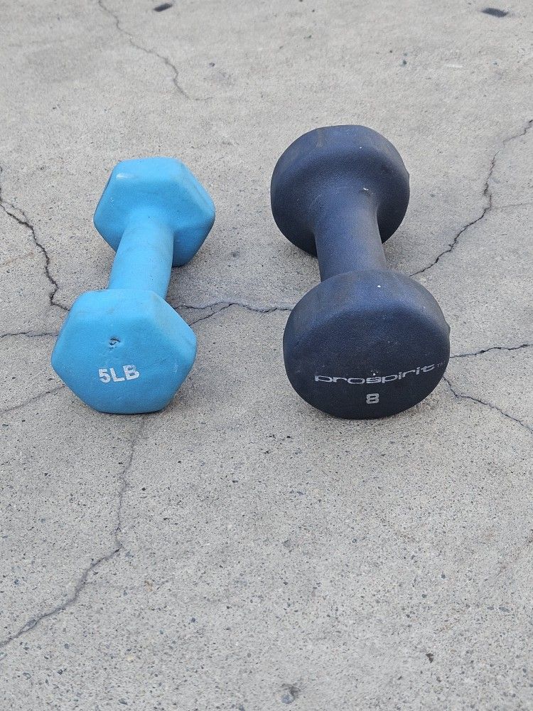 Single 8lbs Neoprene Dumbbell & Single 5lbs Dumbbell