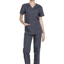 New XS Cherokee Gray Scrub Set Top & Pants