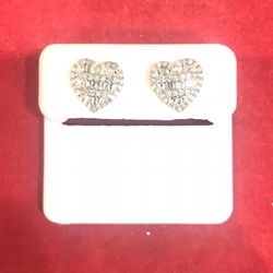10K Yellow Gold Diamond Heart Studs Screw Backs