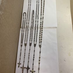 Vintage Sterling Silver Religious Rosary Bead Necklaces 