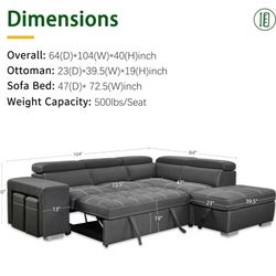 104'' Microfiber L Shaped Sectional Sleeper Sofa Couch with Pull Out Bed and Storage Ottoman
