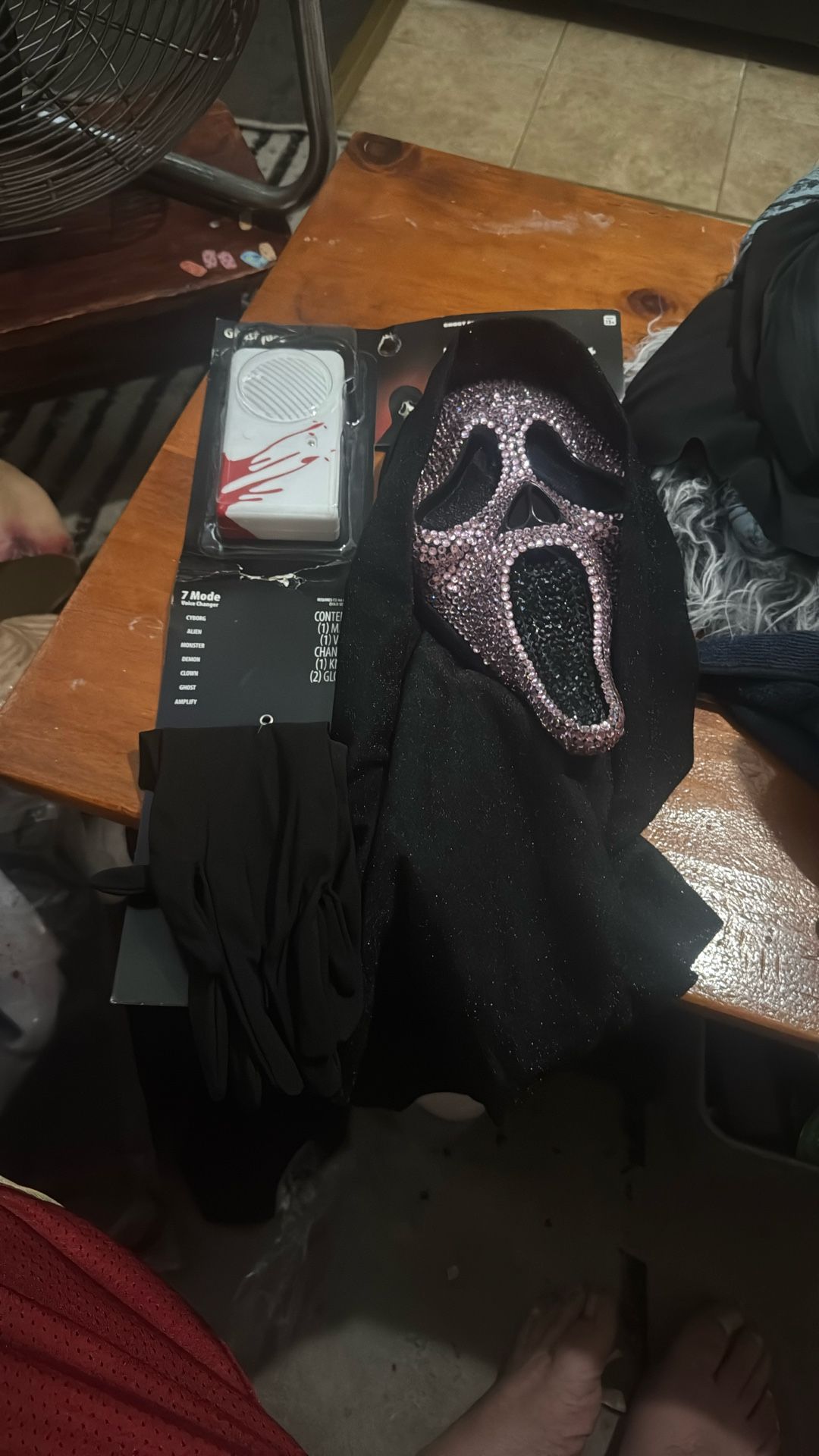 Ghostface purple rhinestone mask with voice changer and gloves