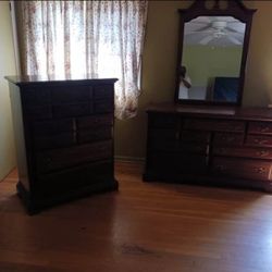 Dresser with mirror and chest
