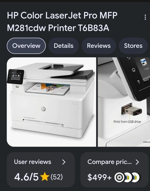 HP Color LaserJet Pro MFP M281cdw Printer T6B83A