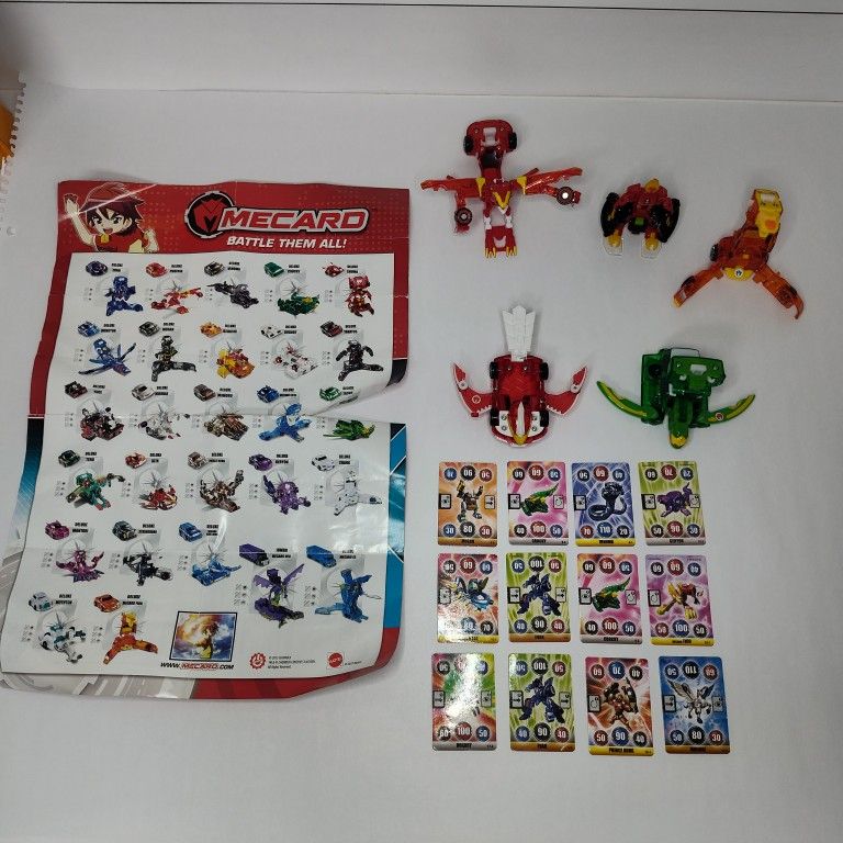 Mattel Turning Mecard Mecanimals With 1 Poster 12 Cards and 4 Robot Car Figures