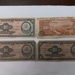 4 Billetes De 10 Pesos Mexicanos 