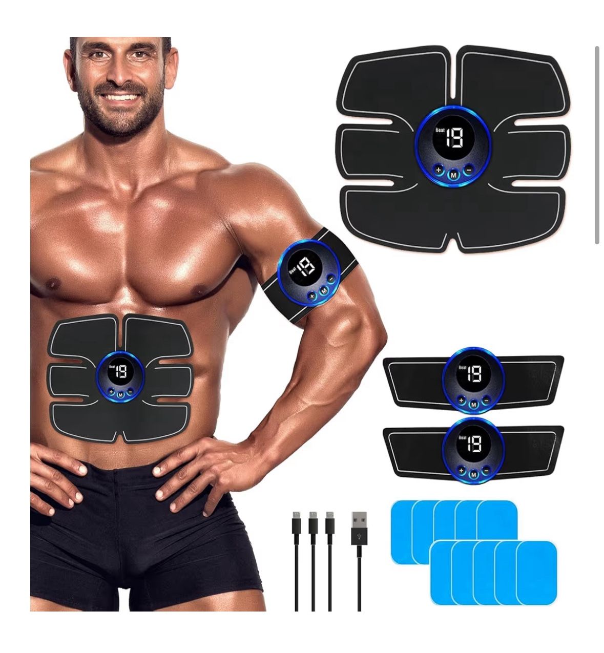 Abs Muscle -Portable Toner - Trainer Workout Equipment for Men Woman Abdomen Home Office Exercise, 10pcs Free Gel Pads