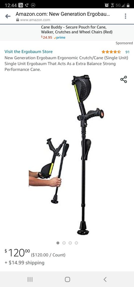 New Generation Ergobaum Ergonomic Crutch/Cane (Single Unit) Single Unit Ergobaum That Acts As a Extra Balance Strong Performance Cane.