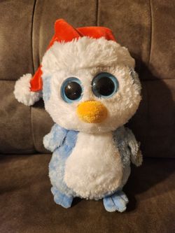 Ty Beanie Boos 9” Fairbanks Blue Penguin with Santa Hat & Tag 2011 Rare