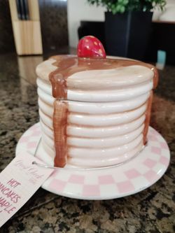 Hot Maple Pancakes on Plate Porcelain Candle