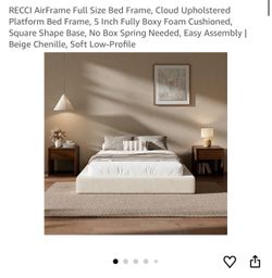 RECCI AirFrame Full Size Bed Frame, Cloud Upholstered Platform Bed Frame, 5 Inch Fully Boxy Foam Cushioned, Square Shape Base, No Box Spring Needed, E
