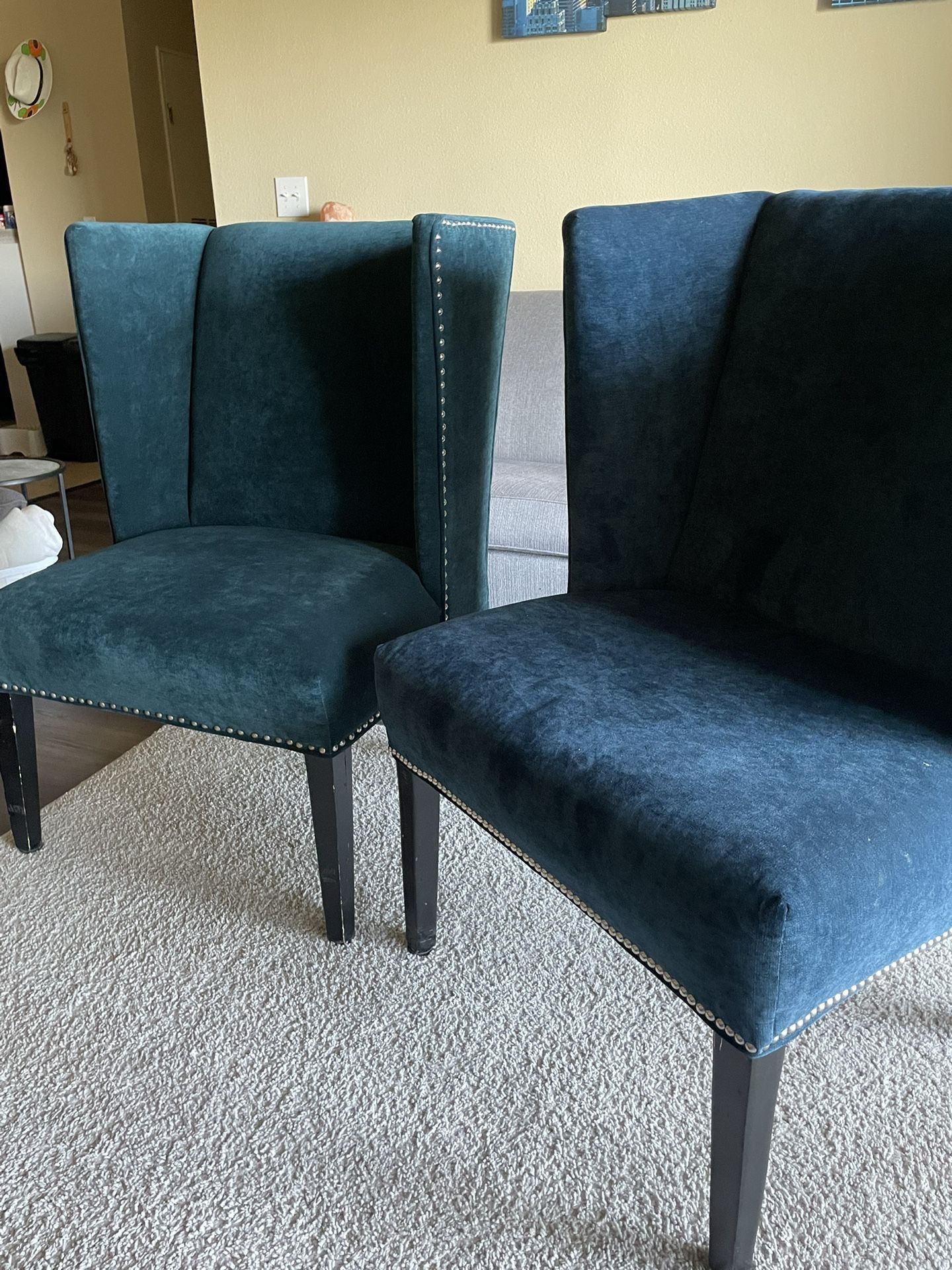 Set Of Velvet Blue Accent Chairs 