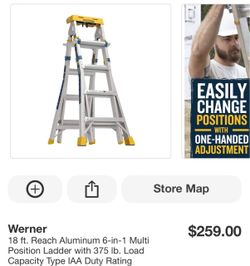 18 ft. Reach Aluminum 6-in-1 Multi Position Ladder with 375 lb. Load Capacity Type IAA Duty Rating