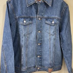 GUESS Premium Denim Trucker Medium Blue Jean Jacket Tag XL Sleeve 33/34