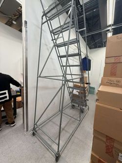 Rolling Warehouse Ladder with Platform - 11.6 Ft Tall