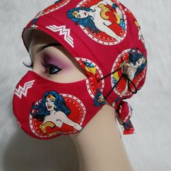 Wonder Woman Surgical Scrub Cap With Sweatband Doctor Nurse Chemo Chef Cotton Bouffant Head Wrap 