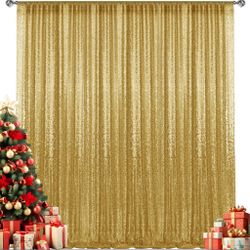 Pufogu 10×10FT Gold Sequin Backdrop Curtain, Photography Backdrop Glitter Curtains Fabric Background For Wedding Party Decor