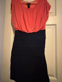 Enfocus Women Dress 14W Coral Navy Blouson Tiered Skirt Plus Size