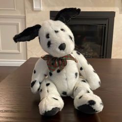 Beautiful Dalmatian Dog Stuffed Animal Corduroy Paw Pads with Red Green Plaid 