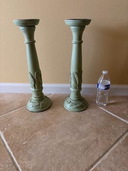 2 wooden candle holders