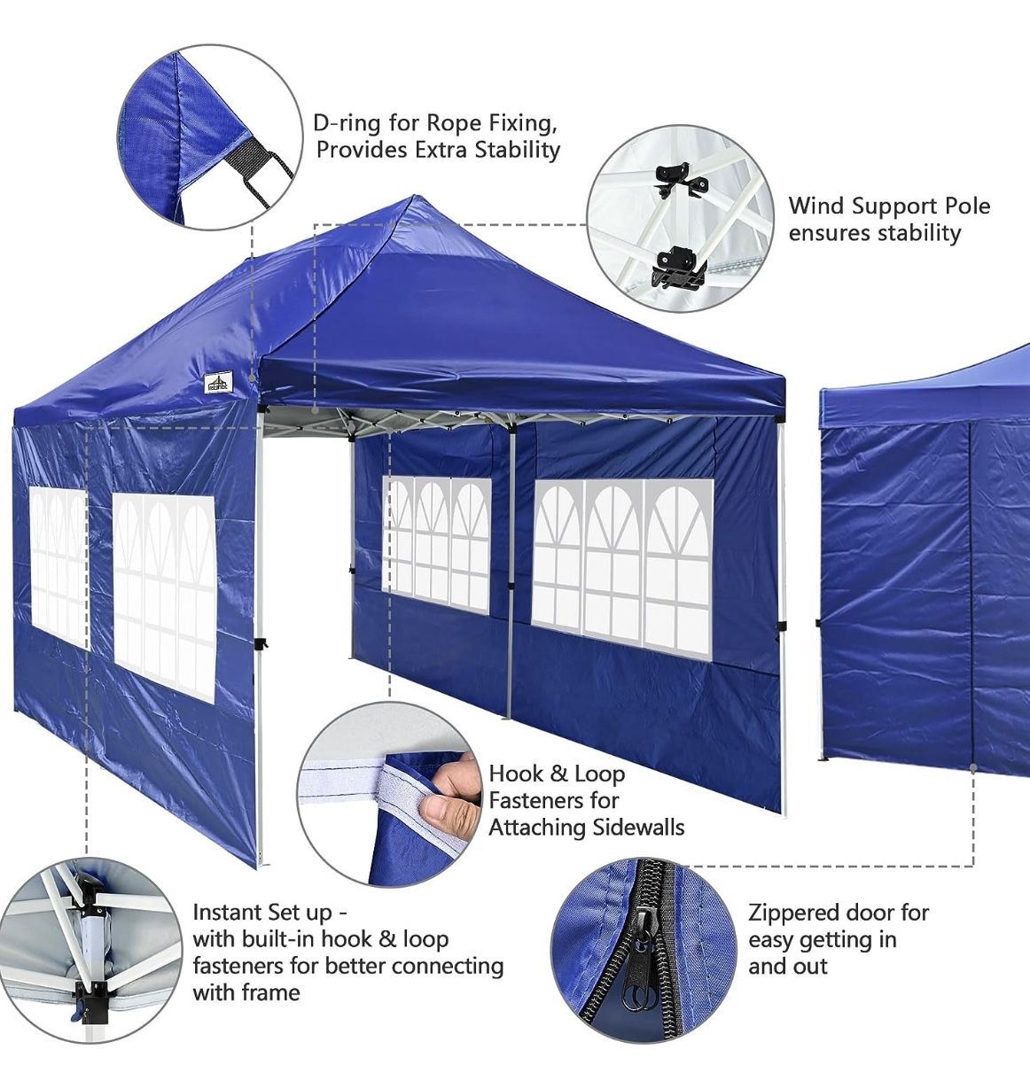 10x20' Heavy Duty Enclosed Pop Up Canopy Folding with 4 Sidewalls for Outdoor Event Vendor Farmer Flea Market Tent 💙💙💙💙