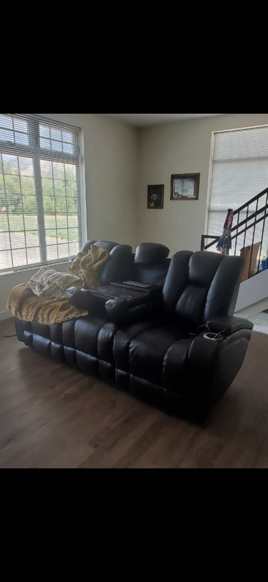 Black leather couch/ theater couch