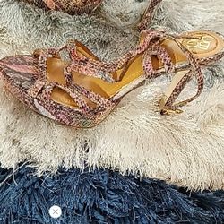 BCBG Snakeskin Animal Print W/The Peep Toe Pastel Multicolored Stilettos / Size 8B