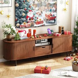 69" TV Stand with Power Outlet for TVs up to 80", Entertainment Center with Storage and Drawer, TV Console with Adjustable Shelves and Sliding Door, T