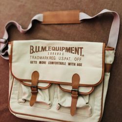 Brand New B.U.M. EQUIPMENT Leather Trimed Canvas Bag - 16” X 5” X13”