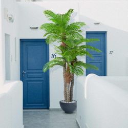 8.5ft Artificial Palm Tree 102in Triple Tropical Palm Fake Plant Tree Outdoor Indoor