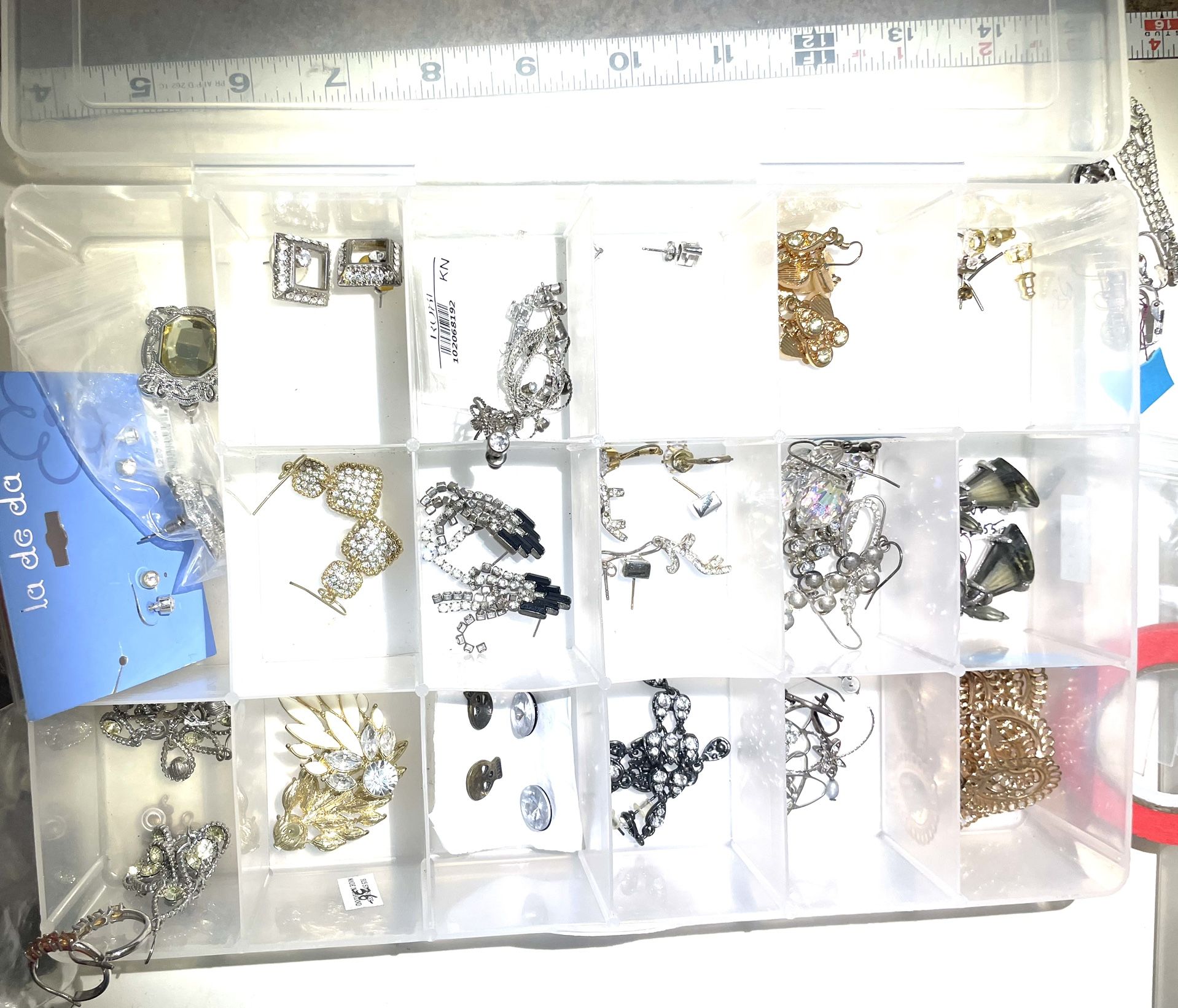 Lot Of Dazzling Crystal Earrings And Box