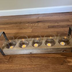 21-in. Wood & Glass Farmhouse Candle Holder