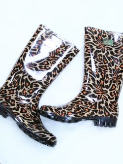 Nicole Miller Leopard animal print rain boots Sz 9