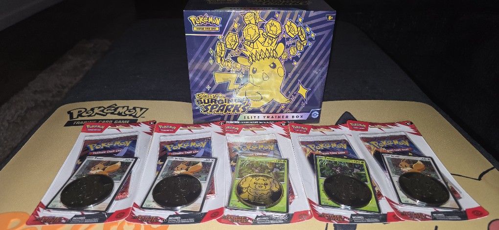 Pokemon Scarlet & Violet Surging Sparks ETB Elite Trainer Box NEW Factory Sealed; 5 Pokemon Destined Rivals Single Pack Blister with promo