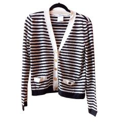 CHANEL 2005 BLACK & WHITE STRIPED CARDIGAN SZ 6

