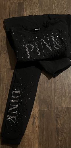 Victoria's Secret Pink rhinestone black 2 piece shirt an legging set( SZ small) 