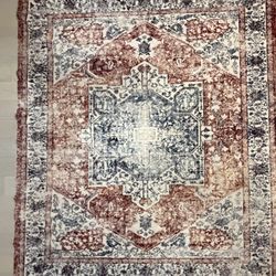 LIKE NEW Champlant Area Washable Rug Rectangular 8x10 Distressed Brown Earthy Yellow Floral Large 