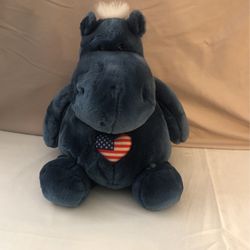 Esconici Blue Hippo Stuffed Animal With American Flag