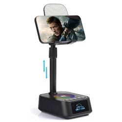 Phone Stand with Bluetooth Speaker, Adjustable Height Phone Holder with HD Stereo Sound Fits All Phones &Tablet, Unique Gifts for Dad Mom Christmas