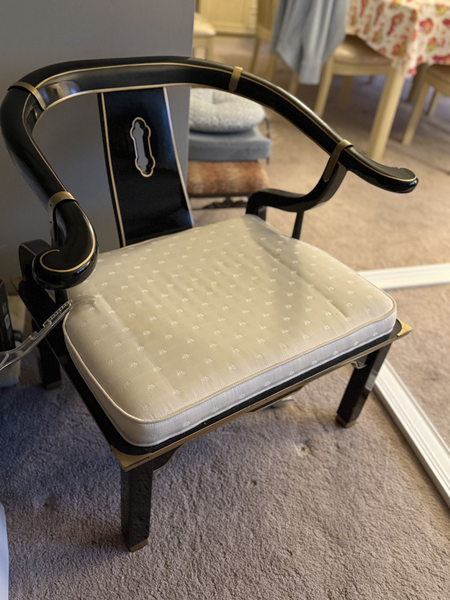 Vintage Asian-Inspired Black Lacquer Accent Chair