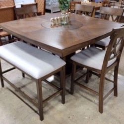 Counter Height 6 Piece Solid Kitchen or Dining Set with Lazy Susan - New 