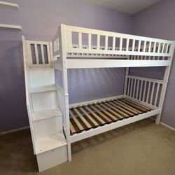 Twin Bunk Bed with Stairs