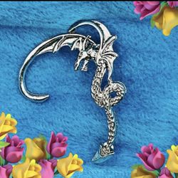 Large Silver Dragon Ear Cuff