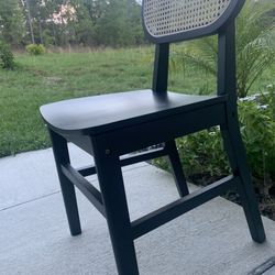 woven back wood framed cane rattan chair