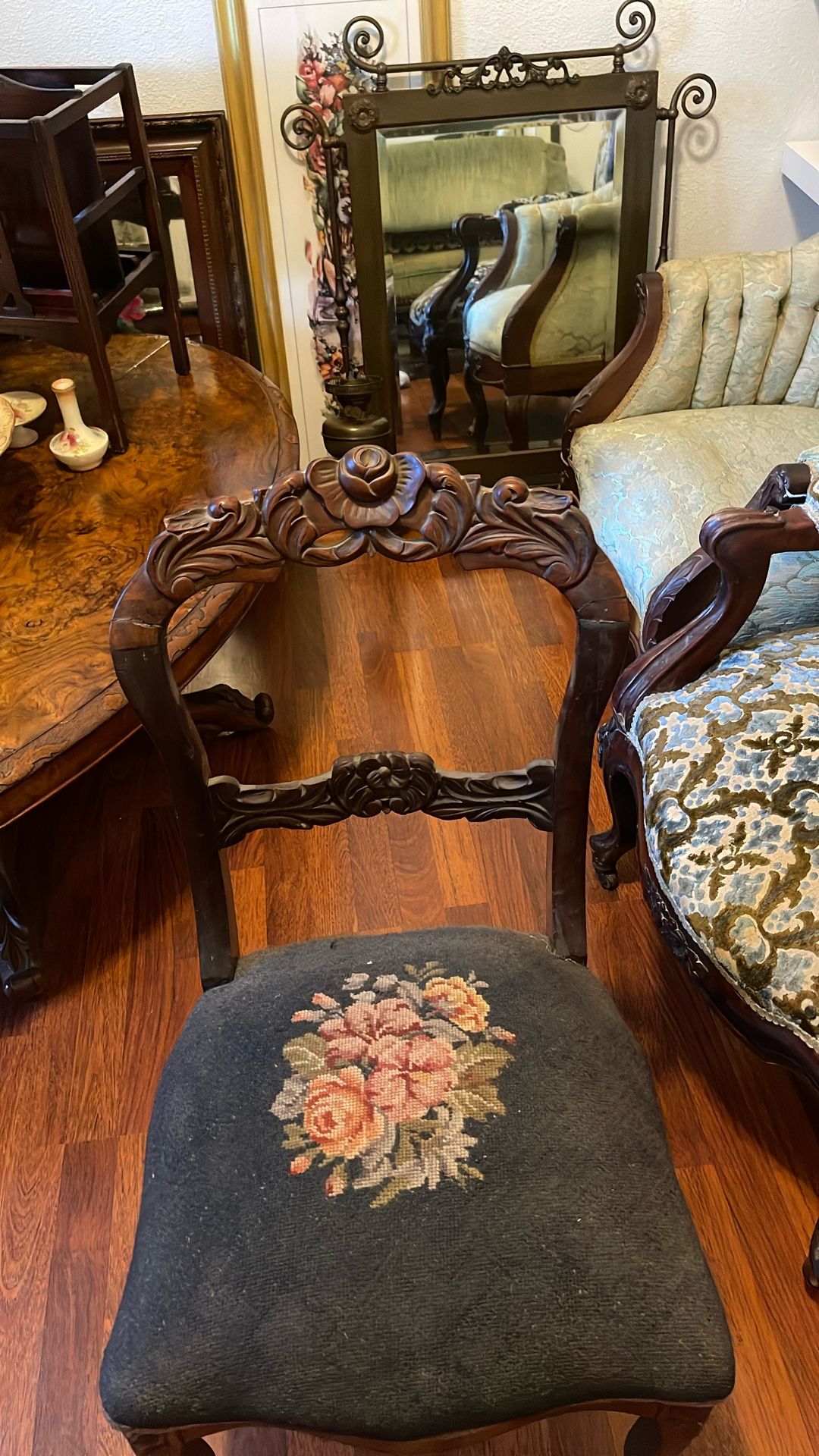 Antique wood carved accent chair
