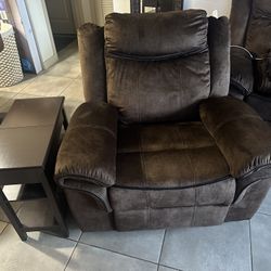 Dark Brown Recliner And End Table 