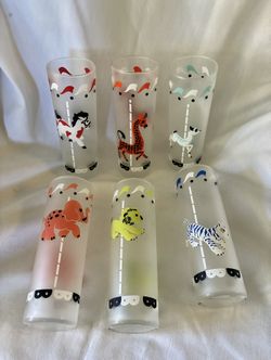 Set 6 Carousel, Frosted Animal Glasses