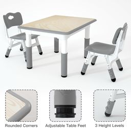 Toddler Table and Chair Set, Height Adjustable Kids Table and 2 Chairs, Graffiti Desk, Multi-Function Tables for Kindergarten, Living Room, Kid's Room