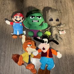 Plush Toy Lot of Stuffed Animal—Groot Super Mario Goofy Hulk