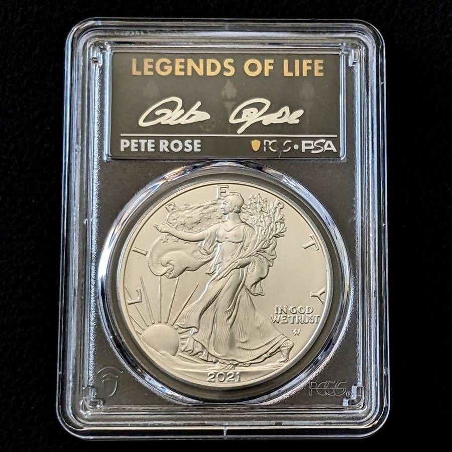 2021 Pete Rose autographed American Eagle 1oz pure silver MS70 $1 coin